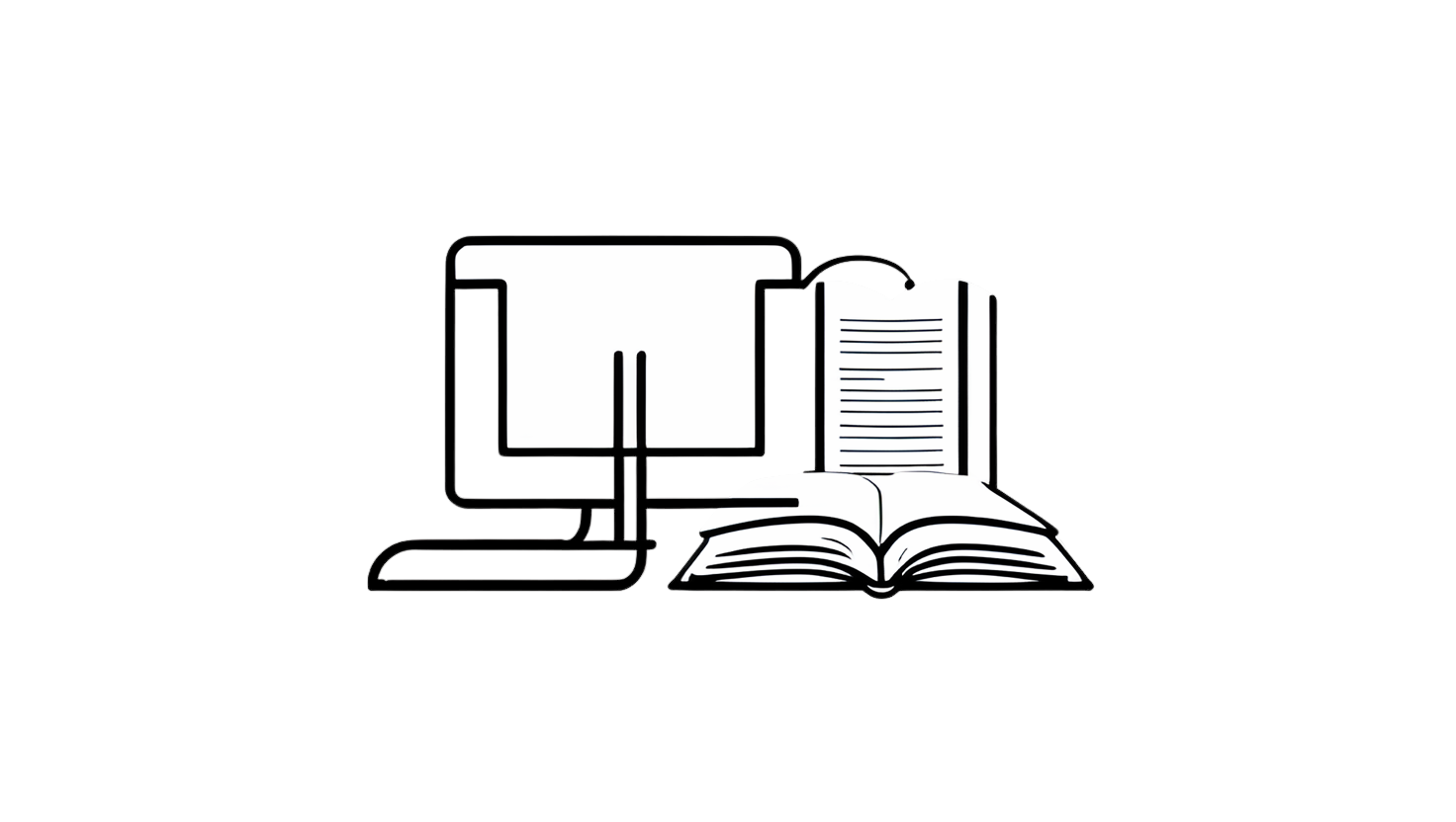 ícono de computador junto a un libro